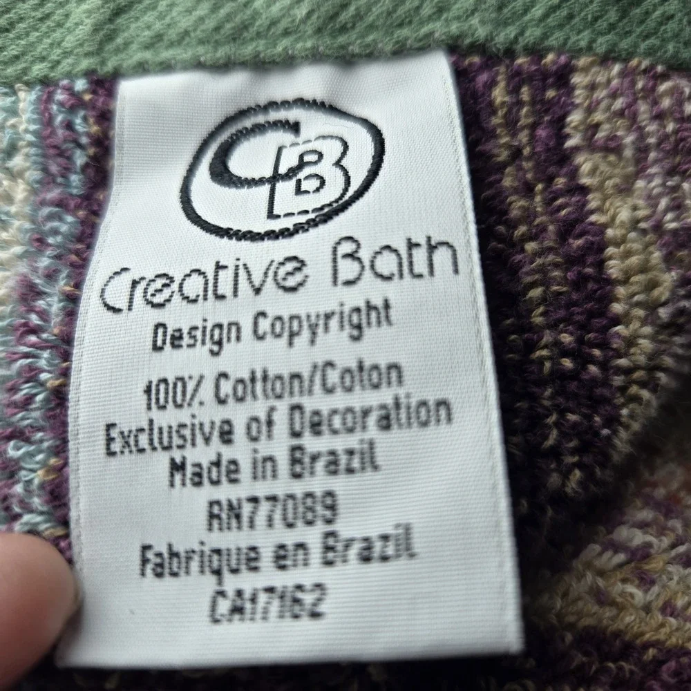 Vintage Set Of 2 Creative Bath Cotton Terry Cloth Hand Towels Geo Print Green